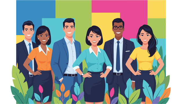 Diverse confident business team standing together Modern corporate professionals illustration - Powered by Adobe