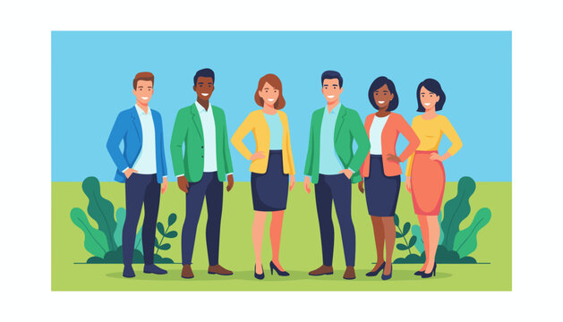 Diverse team of smiling professionals standing outdoors Corporate staff business collaboration and HR - Powered by Adobe