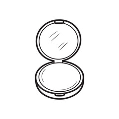 Open compact makeup powder case with mirror