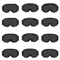 set Skiing glasses icon. Winter sport eyewear