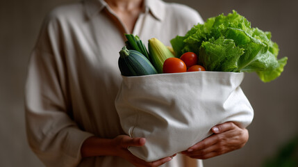 reusable bag, cotton bag, eco bag, grocery bag, shopping bag, sustainable lifestyle, zero waste, eco friendly, fresh vegetables, organic food, lettuce, tomatoes, corn, zucchini, gr