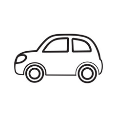 Fototapeta premium Simple black line art icon of a small, cute cartoon car