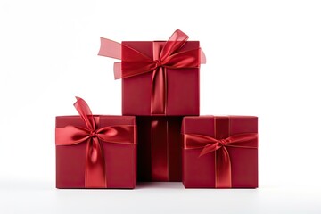 Fototapeta premium Festive gift boxes present red christmas present.