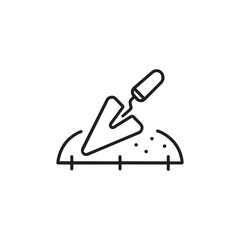 Trowel icon with a pile of material, representing construction, building, or gardening on a