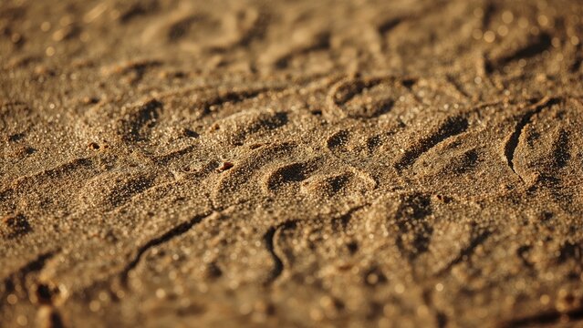 Footprints and tire marks on desert sand.