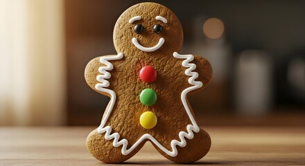 Festive gingerbread man cookie with colorful candy decorations