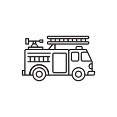 Simple black and white line art icon of a fire truck with a ladder and water cannon