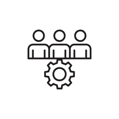 Teamwork and collaboration icon, illustrating people working together with a gear