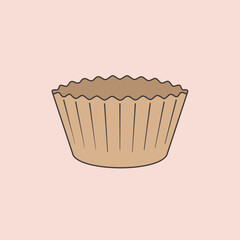 Vector illustration of a blank fluted paper cupcake liner, symbolizing baking, pastry, dessert preparation, and simple kitchenware.
