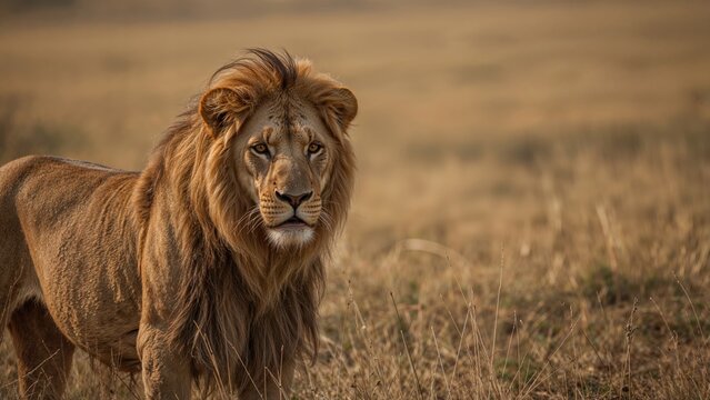 Majestic lion standing in the wild, capturing the essence of wildlife and nature.