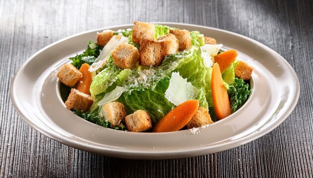 fresh caesar salad with homemade croutons and carrots