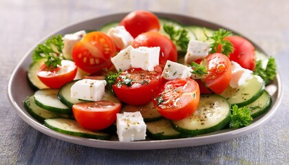 vibrant summer salad fresh tomatoes cucumber and feta cheese