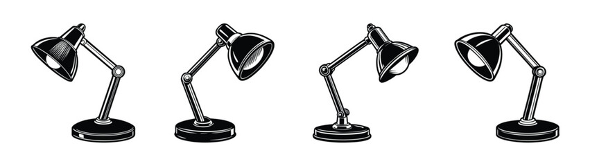 Vintage desk lamp vector illustration black and white drawing of adjustable table lamps design