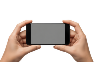 Male Hands Holding Smartphone Horizontally Mockup Isolated on Transparent Background PNG
