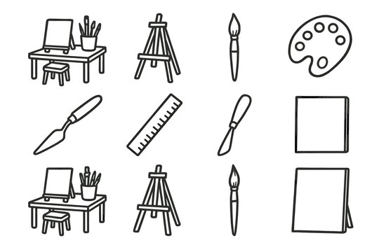 Icon knife setup ruler icons desk art classic vector easel palette brush
