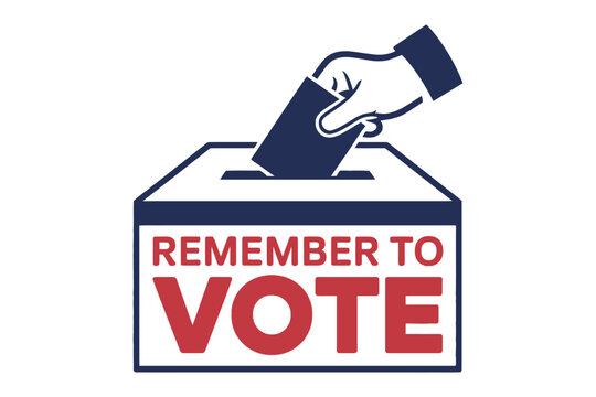 A hand places a ballot into a voting box that says 'Remember to Vote'.