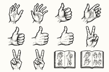Thumbs hand expressive sketches peace open gesture spread vector icon up