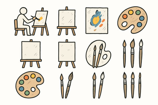 Session painting art brushes doodle home easel collection icon palette vector canvas