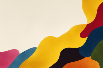 abstract composition featuring geometric shapes and colorful blobs creating striking visual impact