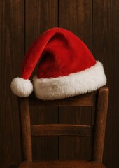 Obraz premium Festive Santa hat on chair.