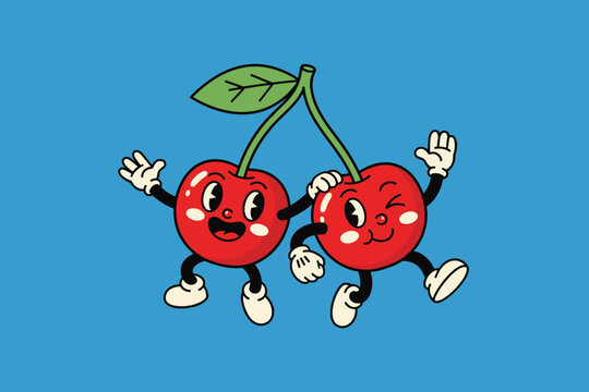 Cheerful cartoon cherry characters with expressive faces and lim