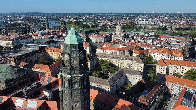 Aerial view of the old town of Dresden, Germany