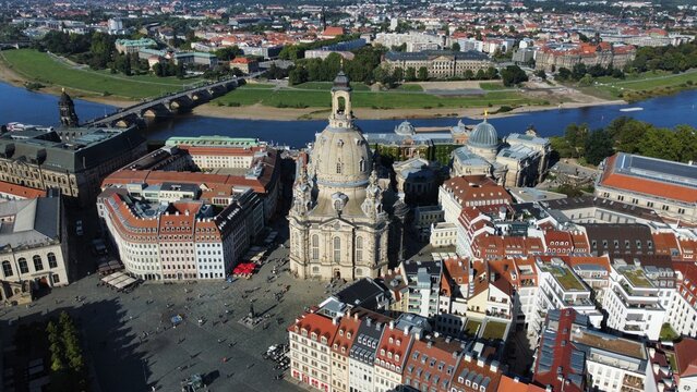 Aerial view of the old town of Dresden, Germany
