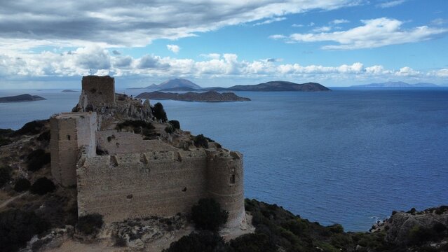 Aerial view of Monolithos castle at Rhodes, Greece