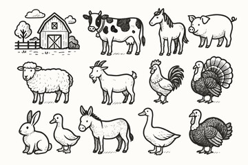 Fototapeta premium Horse farm goose turkey vector goat chicken icons sheep pig animal icon