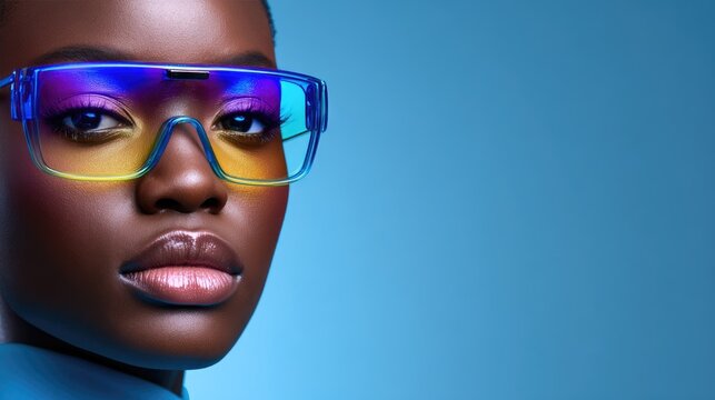 Portrait Person Transparent AR Glasses Serene Digital Connection