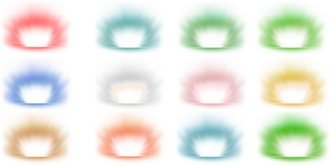 Collection of twelve glowing abstract energy flames in various vibrant colors on a black background