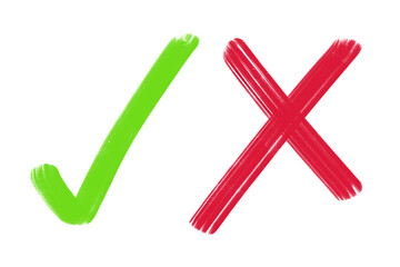 hand-drawn check marks and crosses inside circles.