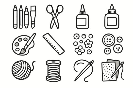 Buttons ruler icon scissors vector craft spool material paper tools art beads