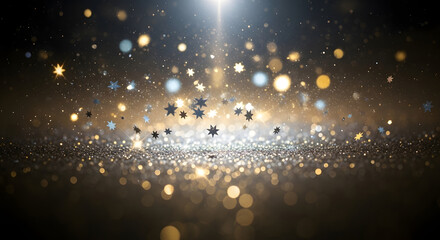 Sparkling celebration with falling stars and golden bokeh lights creating a magical and festive atmosphere for events and holidays