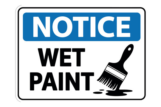 Notice of wet paint with a paintbrush icon
