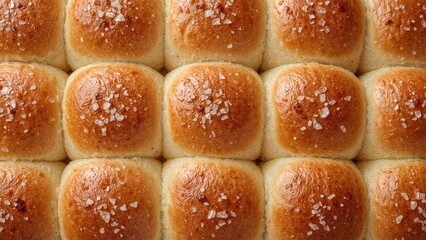 Close-up image of bread rolls with salt on top, arranged in a grid pattern.