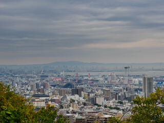 神戸の布引ハーブ園より神戸市街地と海の眺め