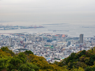 神戸の布引ハーブ園より神戸市街地と海の眺め