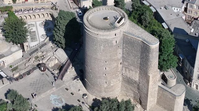 Azerbaijan Drone: Round Stone Tower of Ancient Fortress