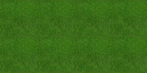 Green grass seamless background texture. Aerial top view of green turf surface from a garden lawn, football pitch, sports field.