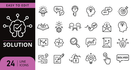 Solution line icons set for business, creativity, and innovation