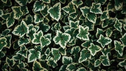 A dense cluster of variegated green leaves with white edges, creating a lush foliage pattern.