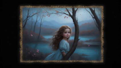 額の中の少女　AI生成素材