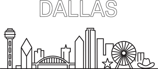 Dallas outline skyline silhouette minimal illustration famous landmark travel vector design panoramic drawing