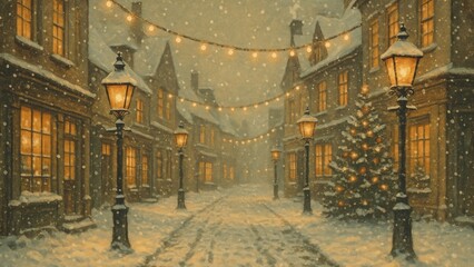 Cozy winter street desktop wallpaper