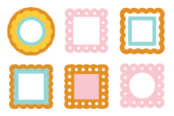 Printable pastel picture frames in round scalloped and square shapes	