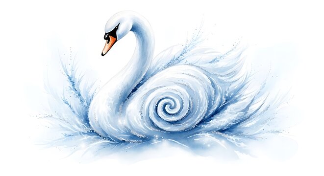 Elegant white swan gracefully swimming in a serene winter scene  