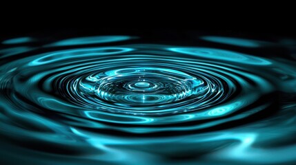 Optical wave rings laser interference patterns creating mesmerizing concentric circles in brilliant turquoise and cyan light against deep black background