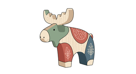 Wooden moose toy figure with colorful design and natural finish  
