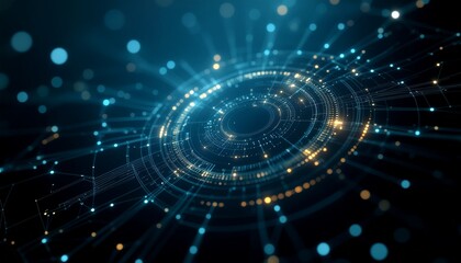 Fototapeta premium Futuristic digital network in dark. Captivating abstract background with glowing particles and lines, conveying modern technology.